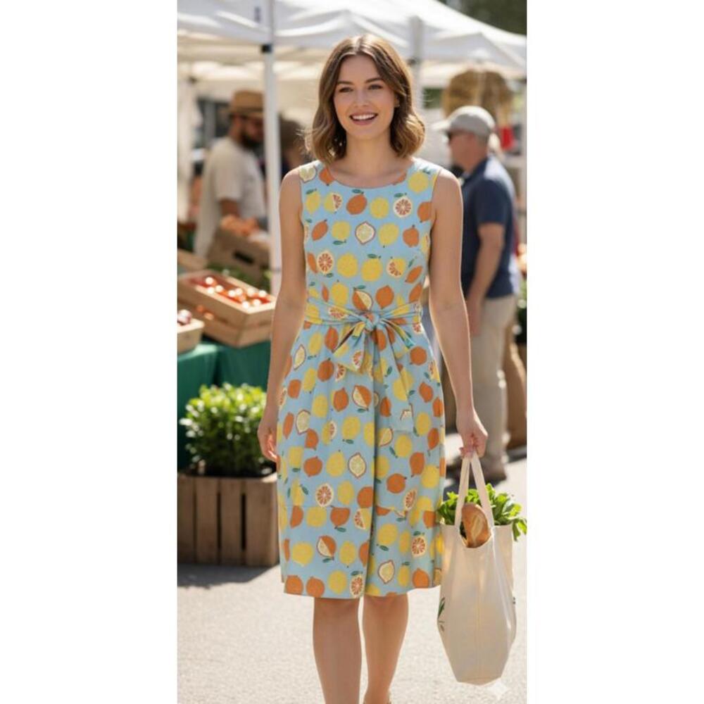 Teeberry &‎ Weave Novelty Fruit Eclectic Art Flare Retro Dress Sz Small